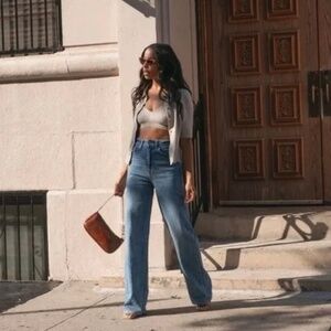 ZARA NEW WOMAN HIGH RISE Z1975 STRAIGHT LEG JEANS MID-BLUE ref 6147/022